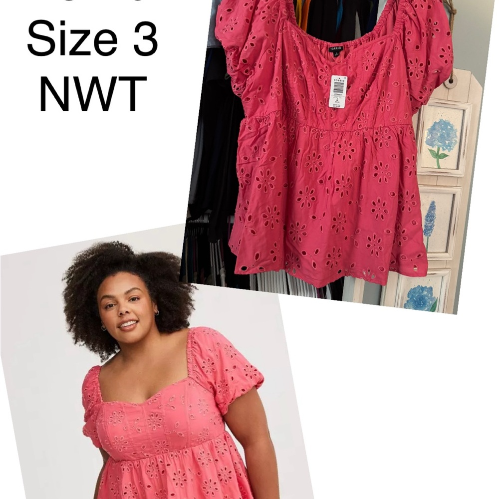 Torrid Pink Eyelet Blouse NWT
